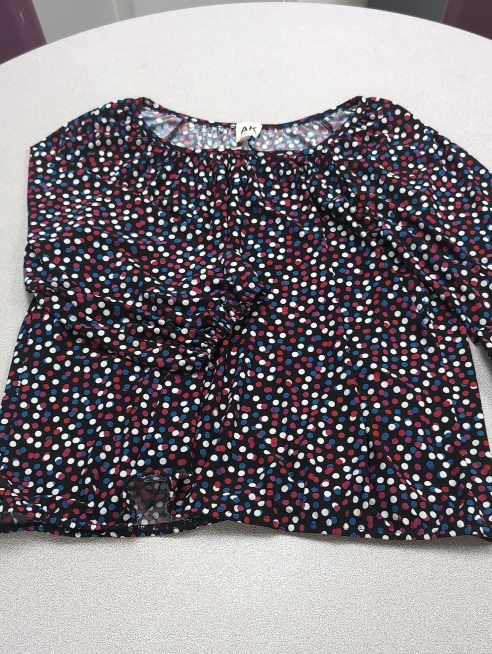 Anne Klein Black Polka Dot Blouse with Pink, Blue, and White Dots